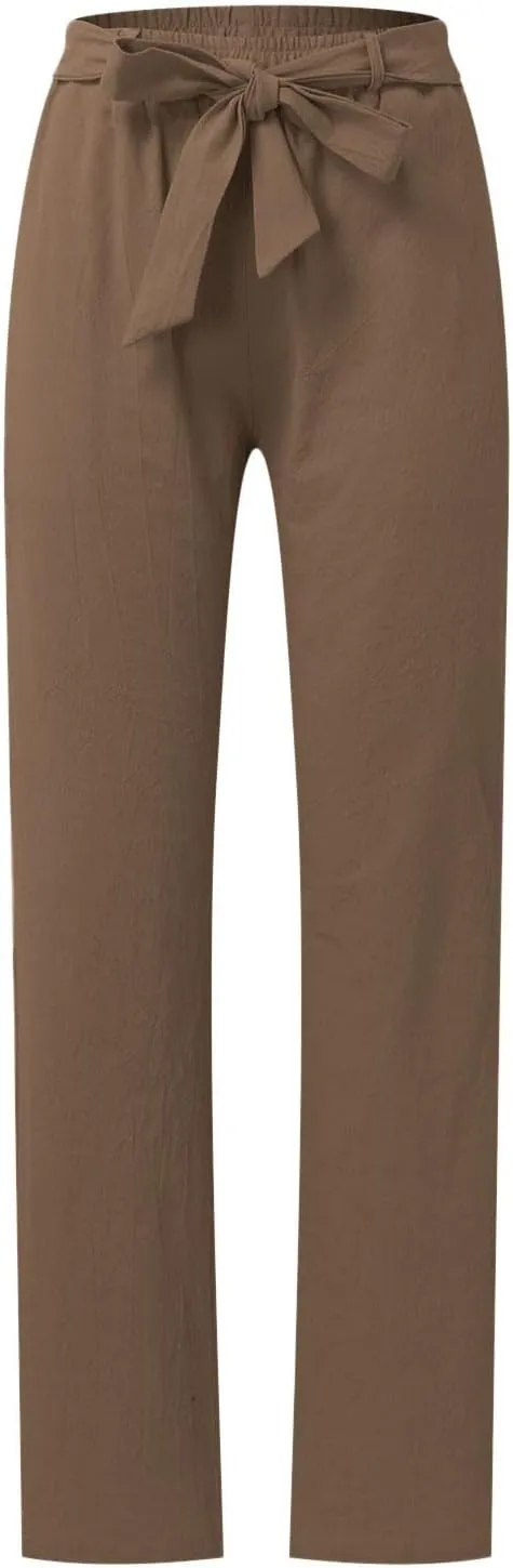 PTOLOCIF Casual Pants for Women,High Waisted Palazzo Pants Drawstring Back Elastic Waist Pants Ankle Length Boho Pants