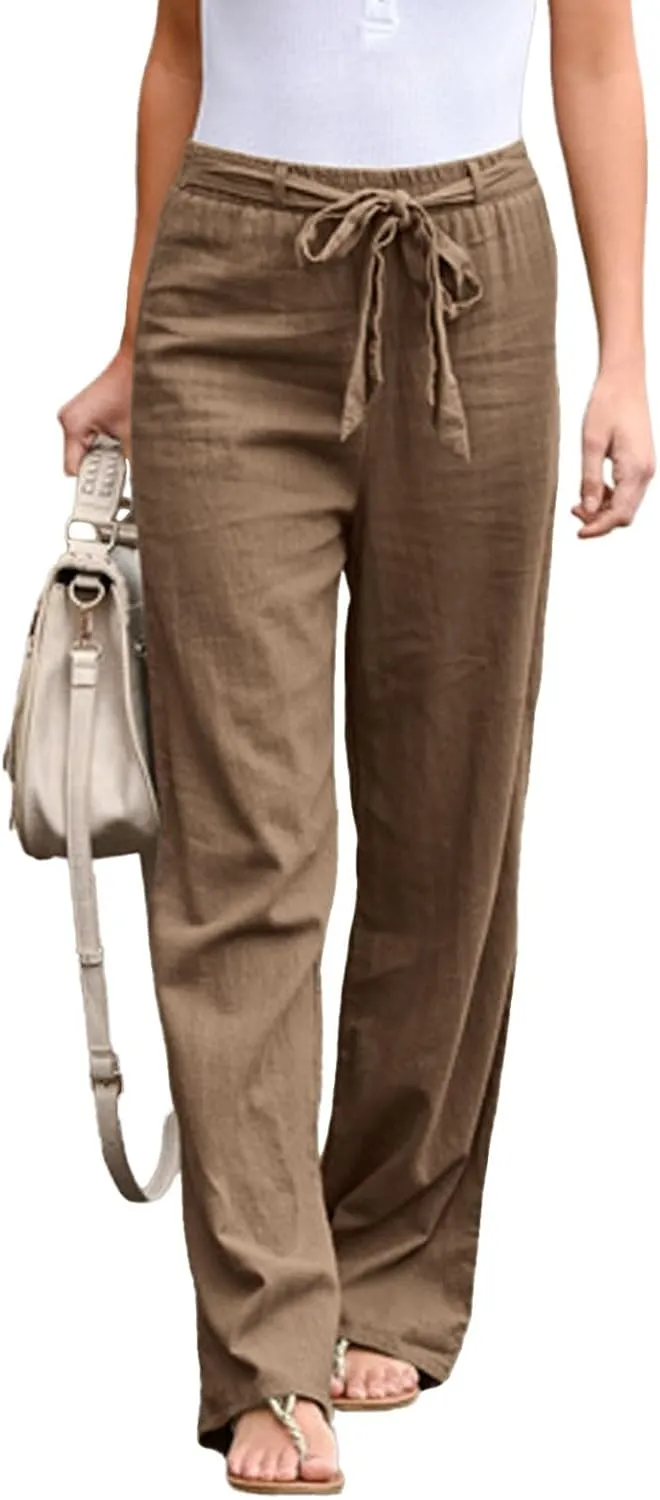 PTOLOCIF Casual Pants for Women,High Waisted Palazzo Pants Drawstring Back Elastic Waist Pants Ankle Length Boho Pants