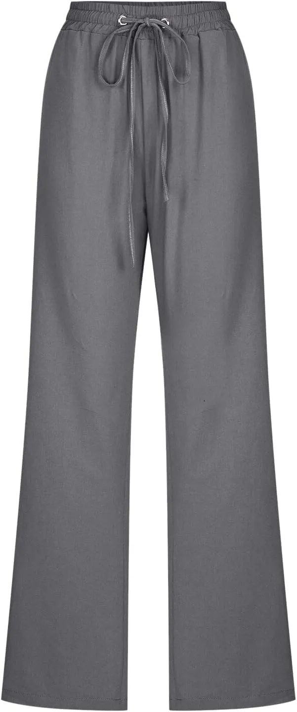 PTOLOCIF Flowy Pants for Women,Casual Cotton Linen Pants Lightweight Summer Pants Loose Fit Elastic Waist Lounge Pants