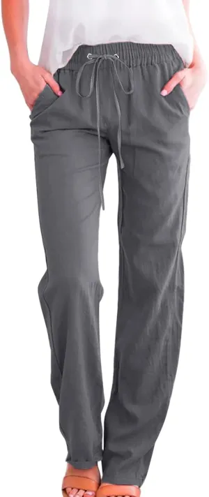 PTOLOCIF Flowy Pants for Women,Casual Cotton Linen Pants Lightweight Summer Pants Loose Fit Elastic Waist Lounge Pants