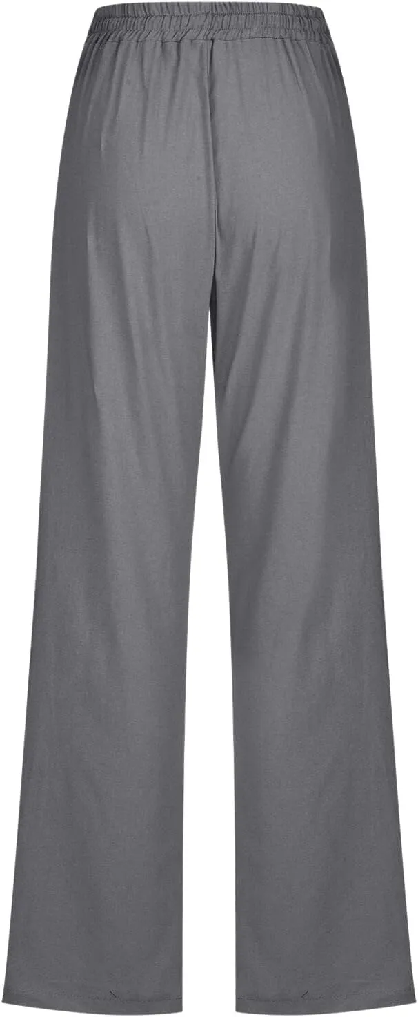 PTOLOCIF Flowy Pants for Women,Casual Cotton Linen Pants Lightweight Summer Pants Loose Fit Elastic Waist Lounge Pants