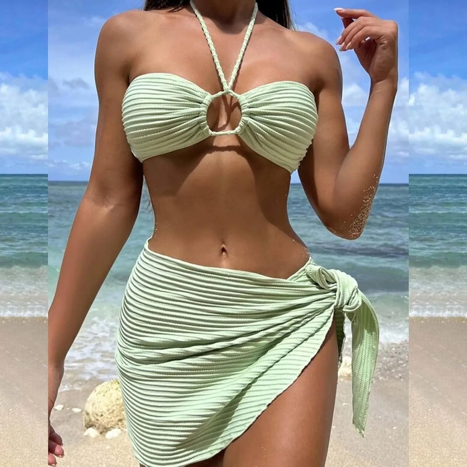 Push Up Bikini Select 3 Piece Bikini Sets for Women Neon Swimsuit Cross Bathing Suit Two Pieces Bandeau Bikinis