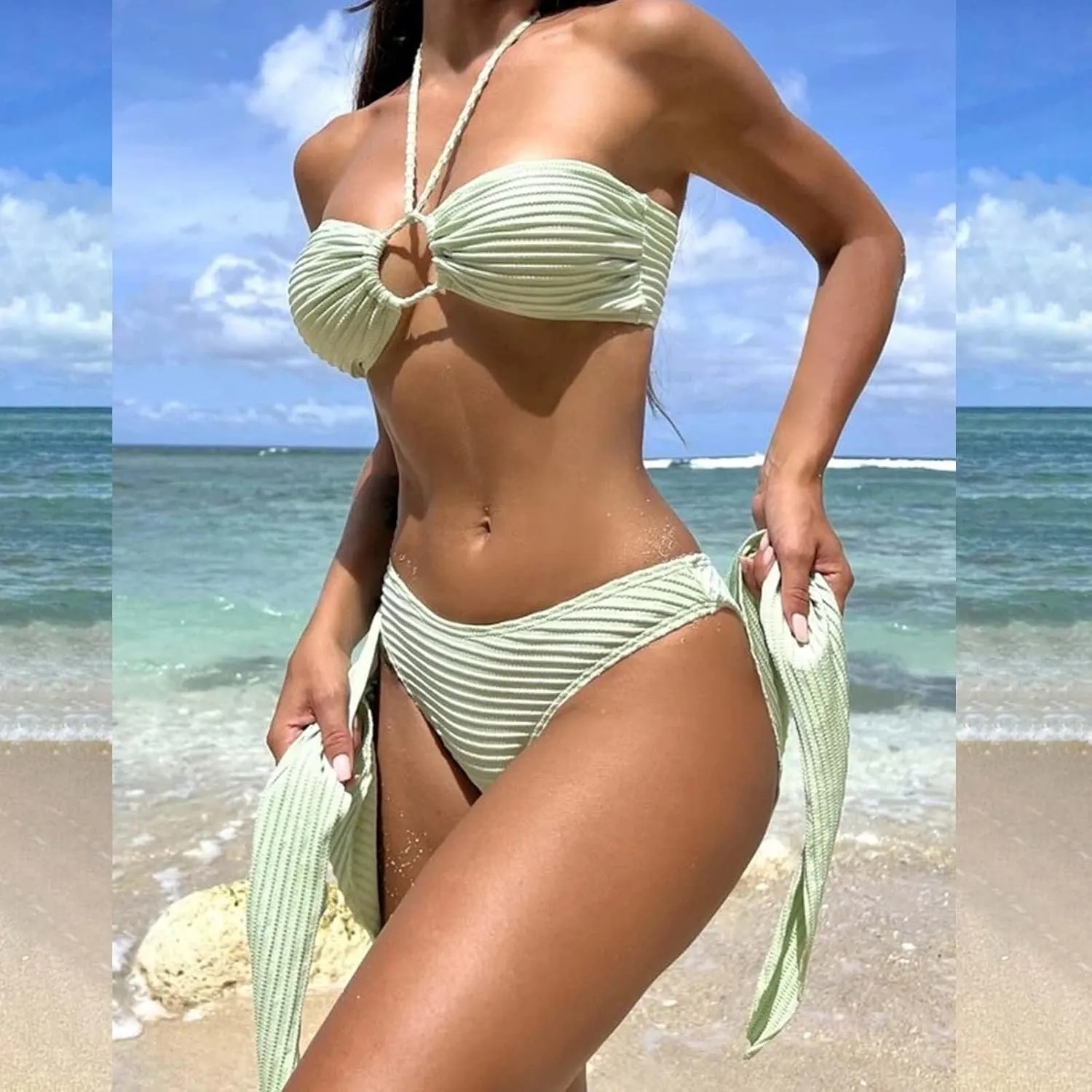Push Up Bikini Select 3 Piece Bikini Sets for Women Neon Swimsuit Cross Bathing Suit Two Pieces Bandeau Bikinis