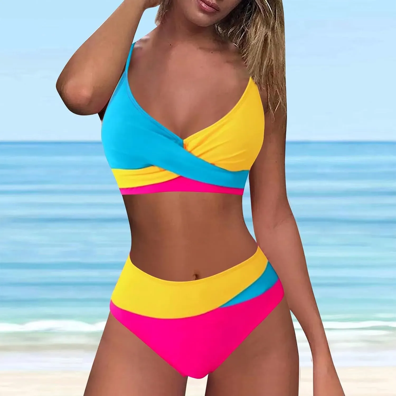 Push Up Bikini Select 3 Piece Bikini Sets for Women Neon Swimsuit Cross Bathing Suit Two Pieces Bandeau Bikinis