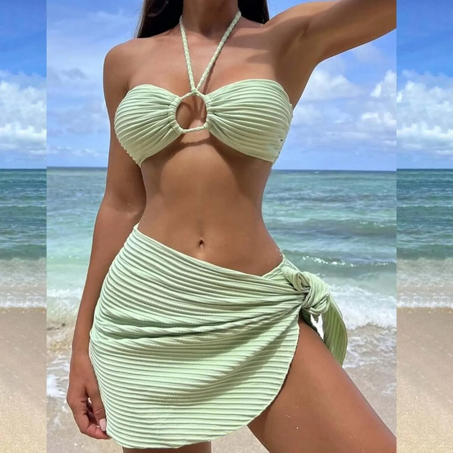 Push Up Bikini Select 3 Piece Bikini Sets for Women Neon Swimsuit Cross Bathing Suit Two Pieces Bandeau Bikinis