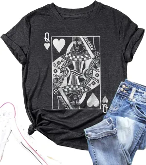 Queen of Hearts T-Shirt for Women Funny Vintage Graphic Tees Cool Cute Queen Tee Casual Short Sleeve Tops Shirts