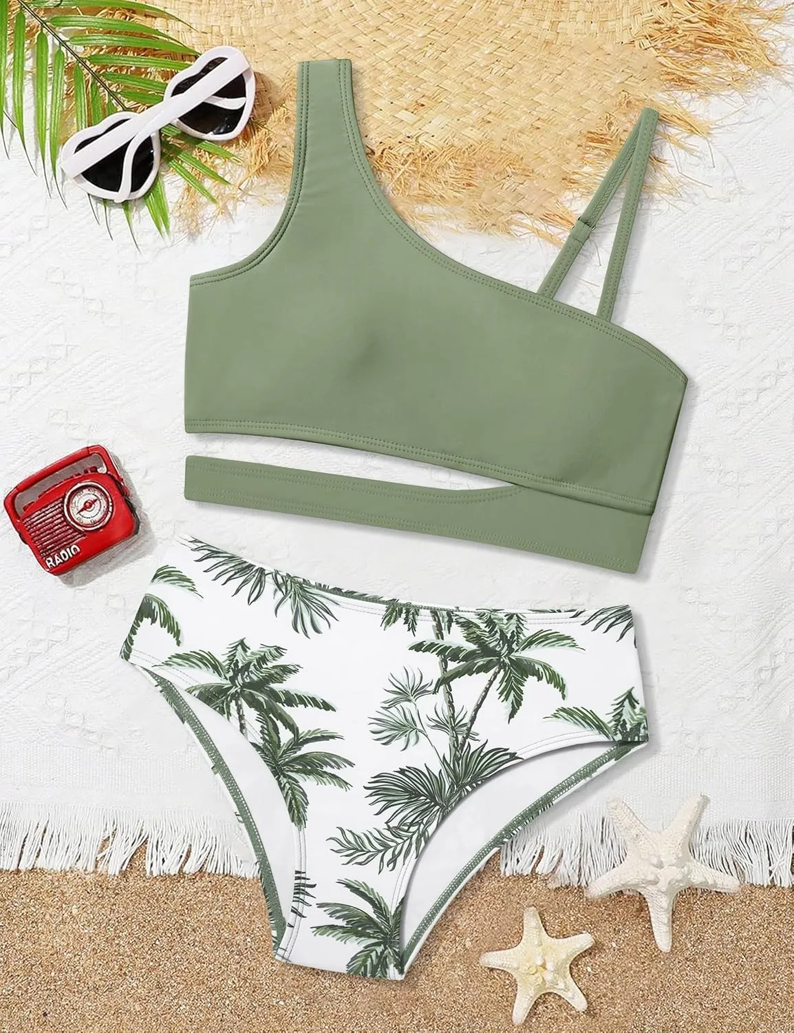 Queenstyle Girls Swimsuits Bikini Set Kids Cutout Bathing Suit Bikini Top Two Piece Girls' Swimwear