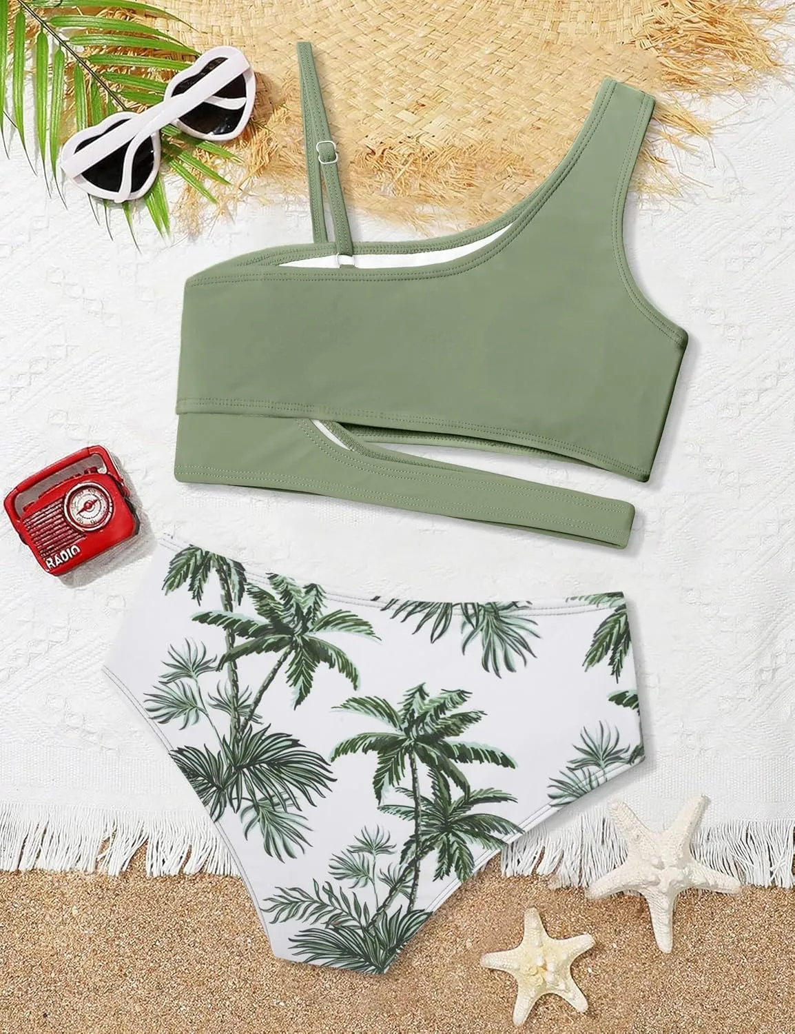 Queenstyle Girls Swimsuits Bikini Set Kids Cutout Bathing Suit Bikini Top Two Piece Girls' Swimwear