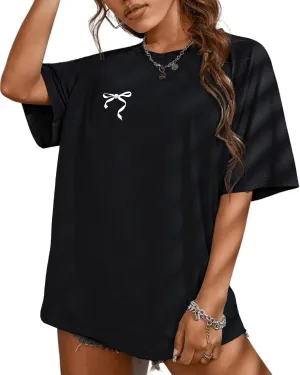 Remidoo Women's Casual Short Sleeve Graphic Oversized T Shirt Loose Letter Print Tee Top Blouse