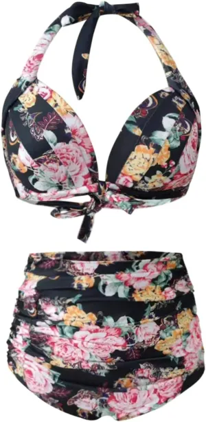 Retro Polka Dot Halter High Waist Bikini Set Two Piece Bathing Suit Swimsuits for Women Over 50 2 Piece