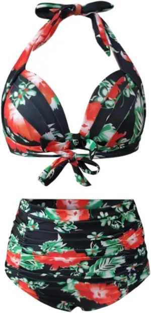 Retro Polka Dot Halter High Waist Bikini Set Two Piece Bathing Suit Swimsuits for Women Over 50 2 Piece