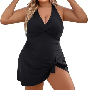 Rvidbe Swimsuit for Women 2024 Womens Swimsuits Tummy Control Women Plus Size One-Piece Swimsuit V neck Backless Tummy Control Ruched Bathing Suit