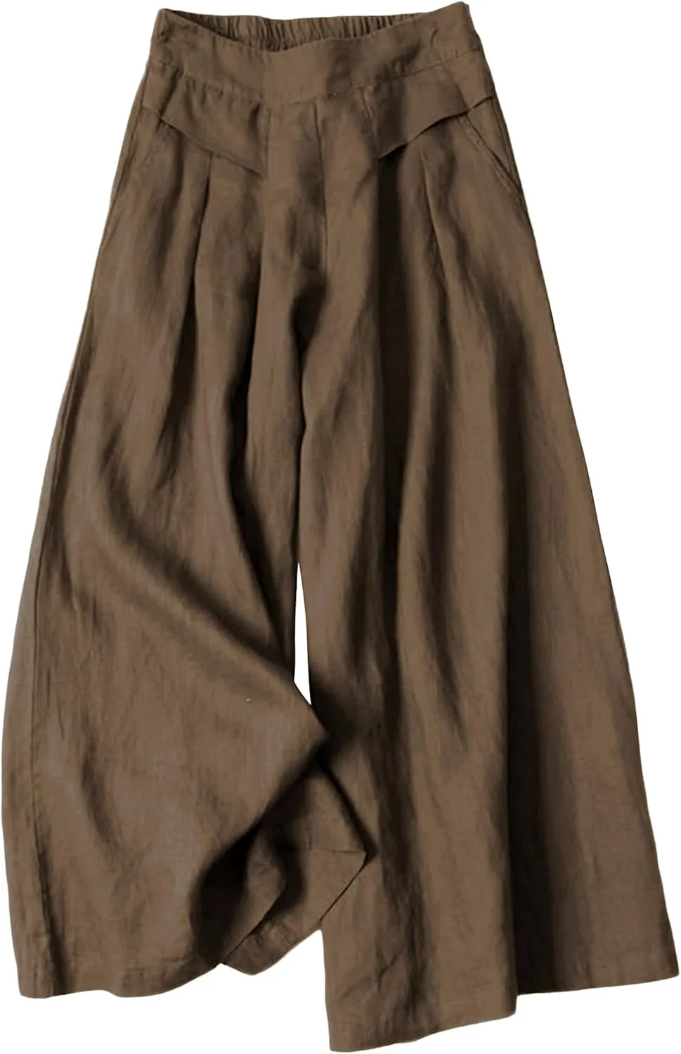 SCUSTY Linen Pants for Women Culottes Capris Wide Leg Palazzo Boho Pants Trousers
