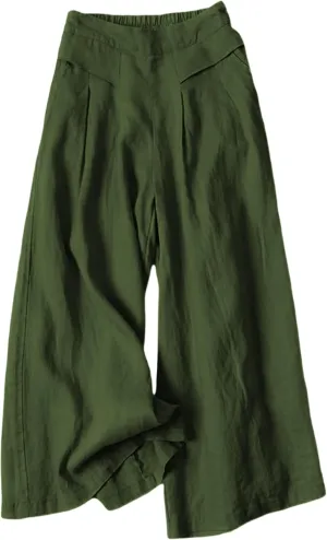 SCUSTY Linen Pants for Women Culottes Capris Wide Leg Palazzo Boho Pants Trousers