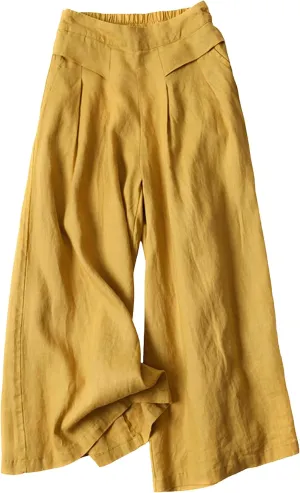 SCUSTY Linen Pants for Women Culottes Capris Wide Leg Palazzo Boho Pants Trousers