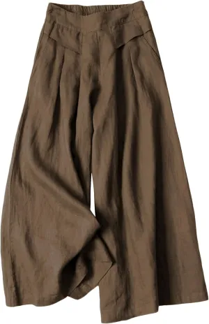 SCUSTY Linen Pants for Women Culottes Capris Wide Leg Palazzo Boho Pants Trousers