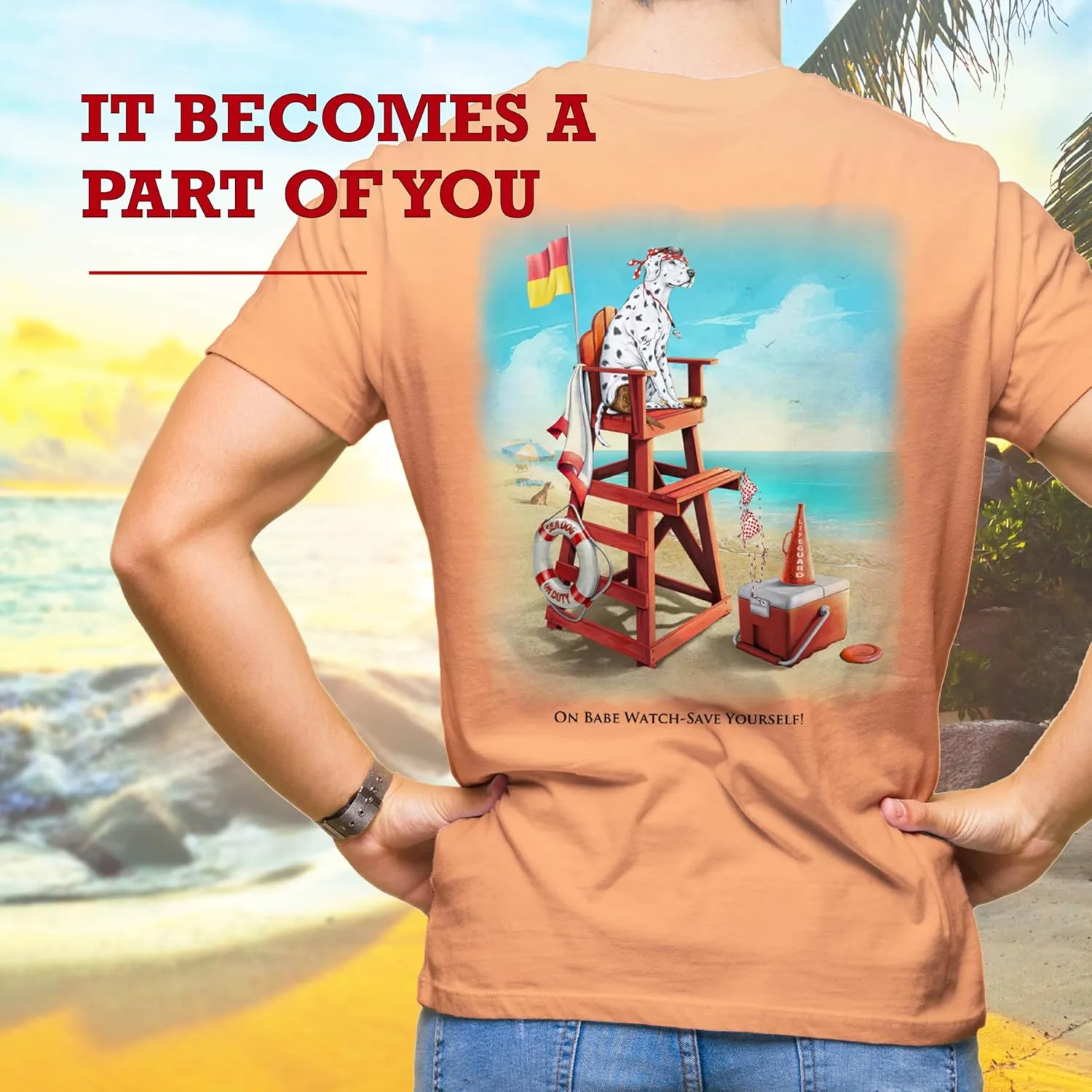 SEA DOG Vintage Graphic T-Shirt Garment Dyed 100% Ringspun Cotton, Relaxed Fit, Printed in USA, On Babe Watch