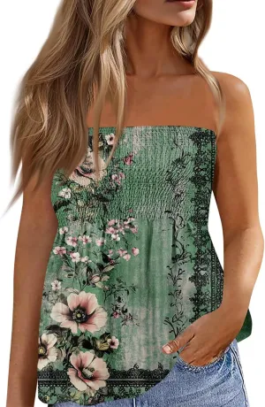 Sexy Tank Tops for Women Summer Strapless Tube Top Flare Hem Bandeau Backless Funny Shirts Holiday Sleeveless Blouse