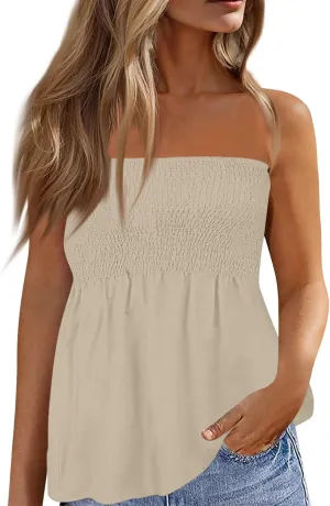 Sexy Tank Tops for Women Summer Strapless Tube Top Flare Hem Bandeau Backless Funny Shirts Holiday Sleeveless Blouse
