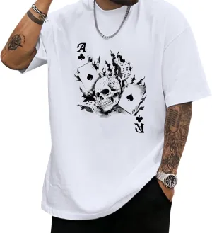 Skull Shirts for Men Oversized Vintage Graphic Tees Y2k Emo Goth Skeleton Gothic Grunge Aesthetic Shirt Streetwear(White,M)