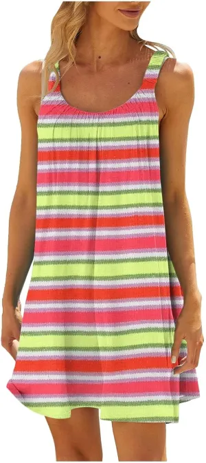 Sleeveless Womens Summer Dresses Aline Mini Dress Swing Dress Solid Color Vacation Beach Dress Casual Dress