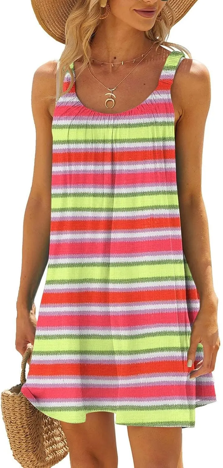 Sleeveless Womens Summer Dresses Aline Mini Dress Swing Dress Solid Color Vacation Beach Dress Casual Dress