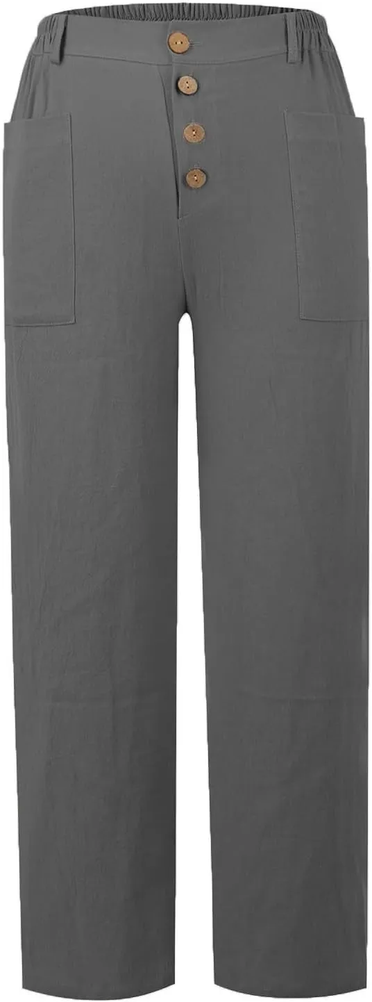 Straight Leg Linen Pants Women Business Casual Work Pants Plus Size High Waisted Dress Pants Ankle Summer Pants 2025