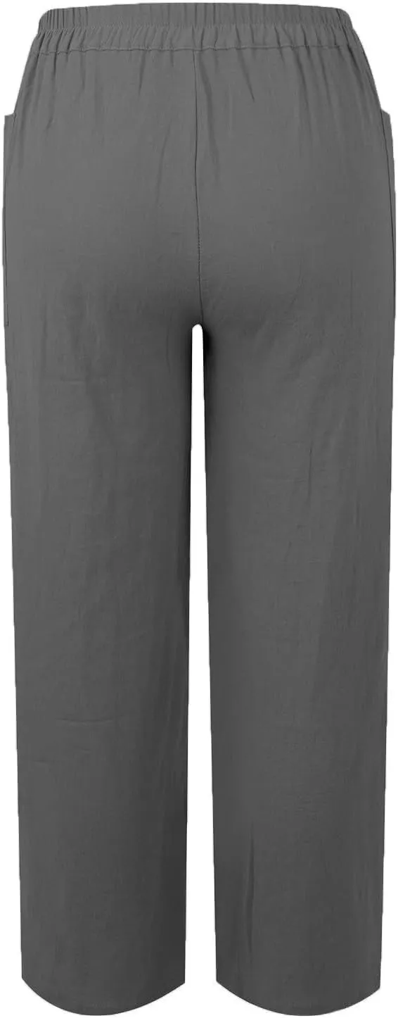 Straight Leg Linen Pants Women Business Casual Work Pants Plus Size High Waisted Dress Pants Ankle Summer Pants 2025