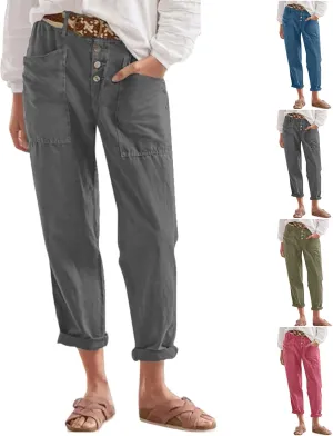 Straight Leg Linen Pants Women Business Casual Work Pants Plus Size High Waisted Dress Pants Ankle Summer Pants 2025