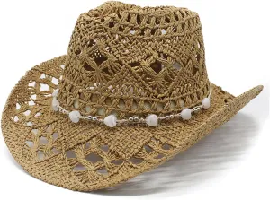 Straw Cowboy Hats for Women Men Unisex Hollow Out Wide Brim Foldable Vacation Beach Cowgirl Sun Hat Uv Protection 2025