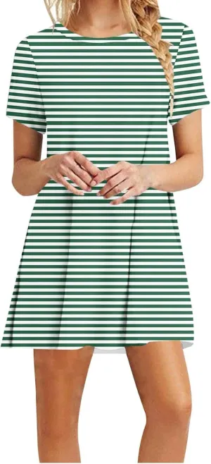 Striped T Shirt Dress for Women Summer Short Sleeve Dress Crew Neck Loose Dress Trendy Casal Dress Sun Beach Dress