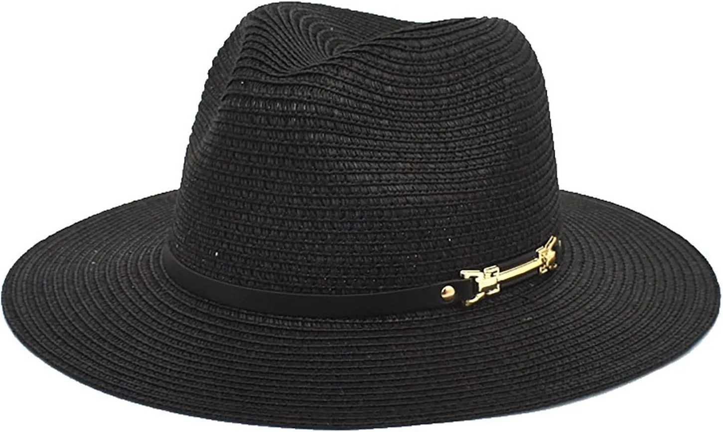 Sun Hats for Women Summer Wide Brim UV UPF 80  Panama Fedora 𝐅oldable Packable 𝐒traw Beach Vacation Hat