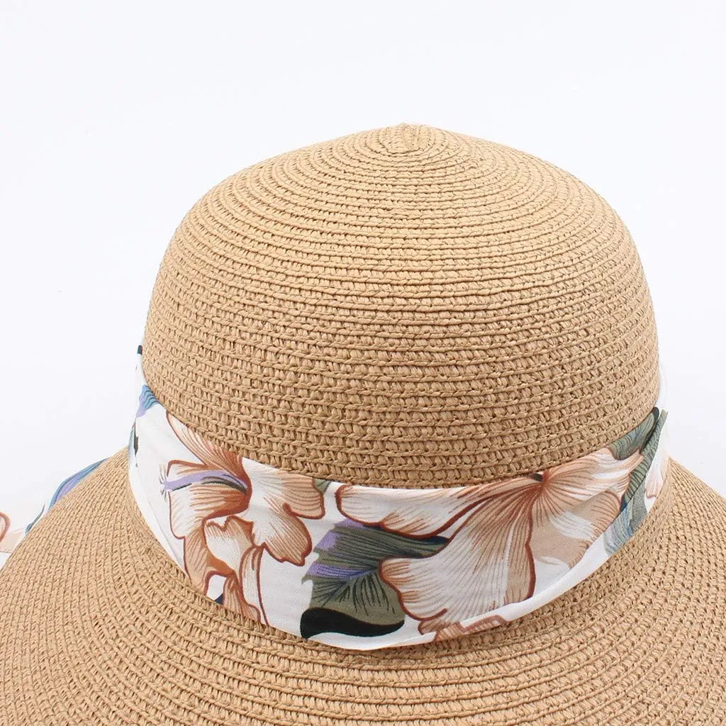 Sun Hats for Women Wide Brim 𝐒traw Beach Hat UV Protection Floppy Foldable Roll-Up Travel Summer Vacation UPF 50 