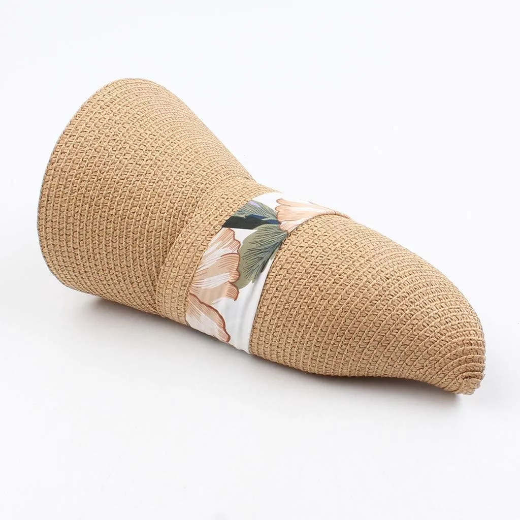 Sun Hats for Women Wide Brim 𝐒traw Beach Hat UV Protection Floppy Foldable Roll-Up Travel Summer Vacation UPF 50 