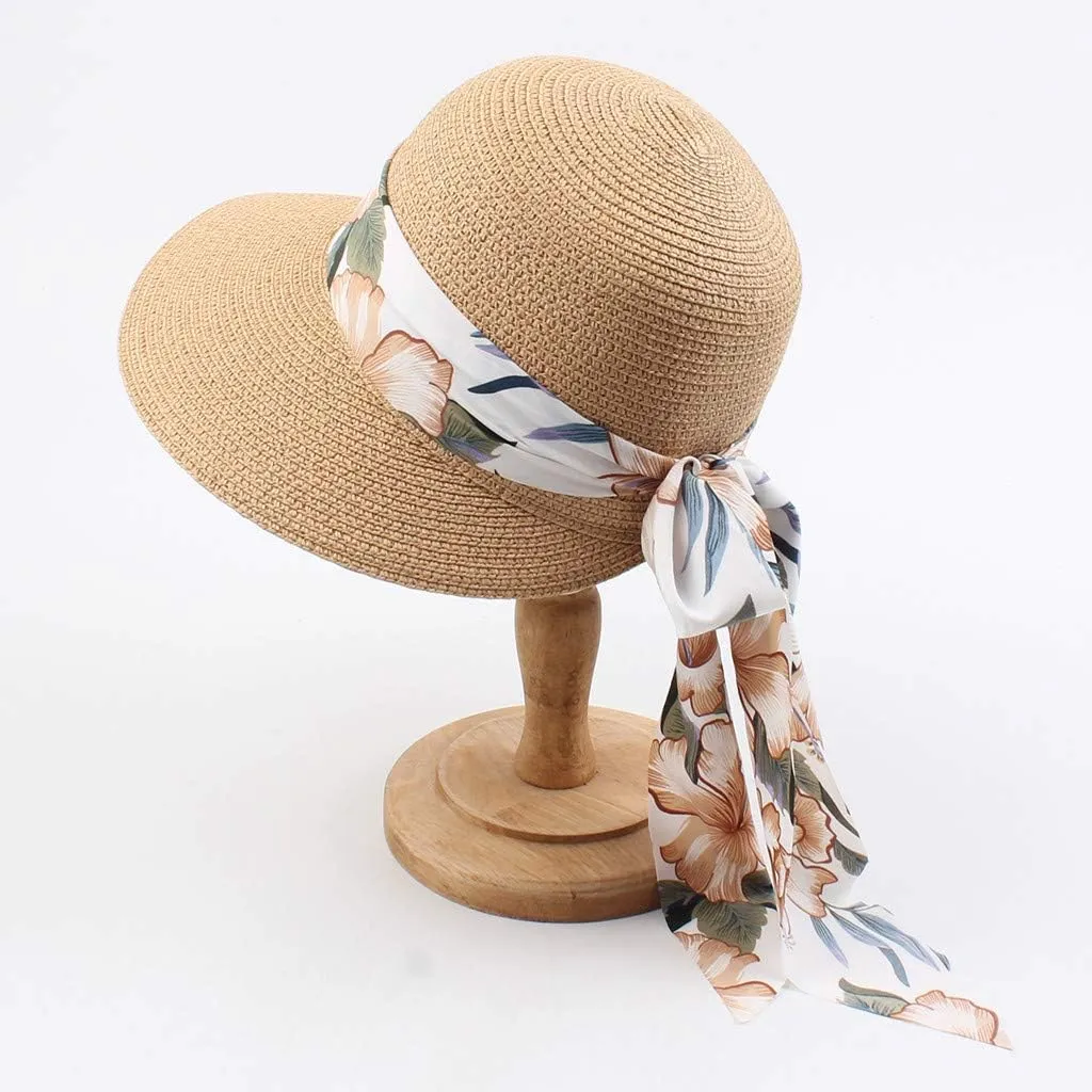Sun Hats for Women Wide Brim 𝐒traw Beach Hat UV Protection Floppy Foldable Roll-Up Travel Summer Vacation UPF 50 