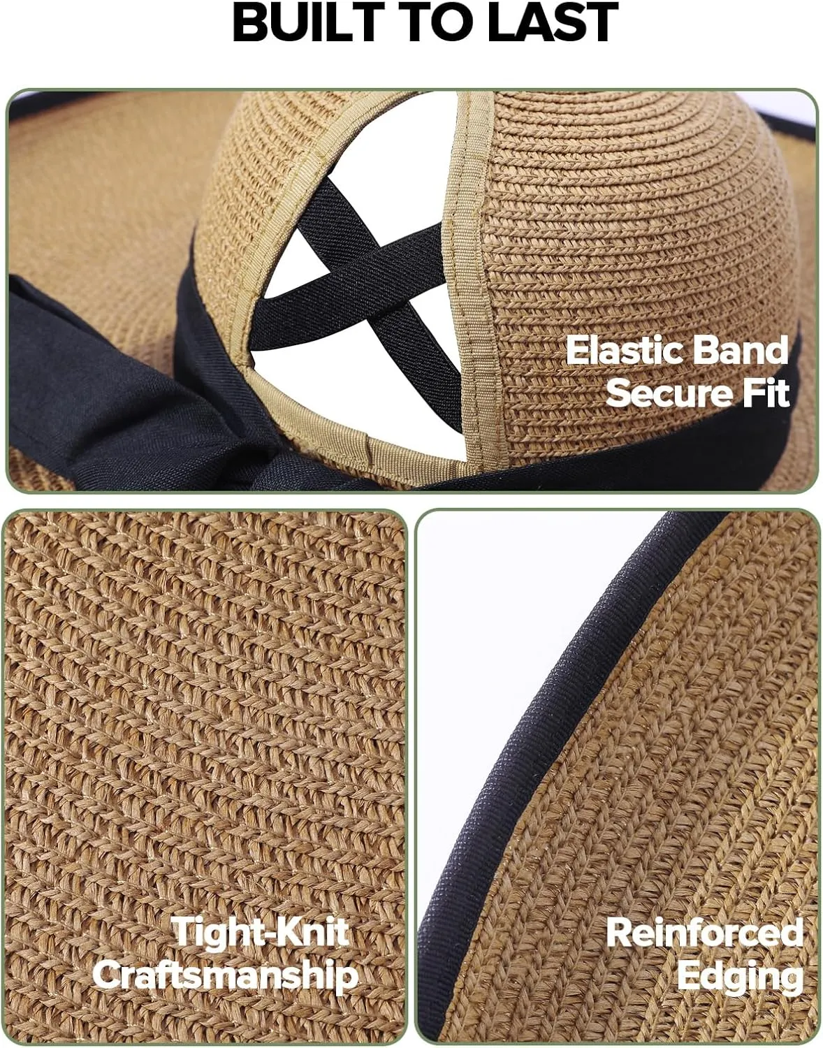 Sun Hats for Women with Ponytail Hole, Wide Brim Beach Hats for Women, Floppy Straw Hat Foldable, Packable Summer Hats Women