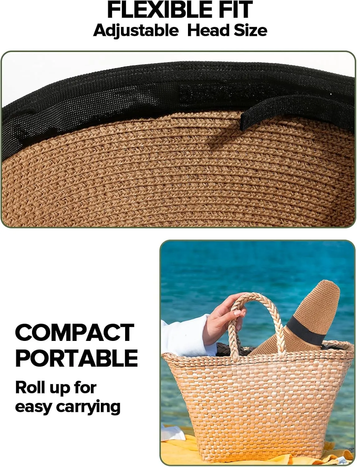 Sun Hats for Women with Ponytail Hole, Wide Brim Beach Hats for Women, Floppy Straw Hat Foldable, Packable Summer Hats Women