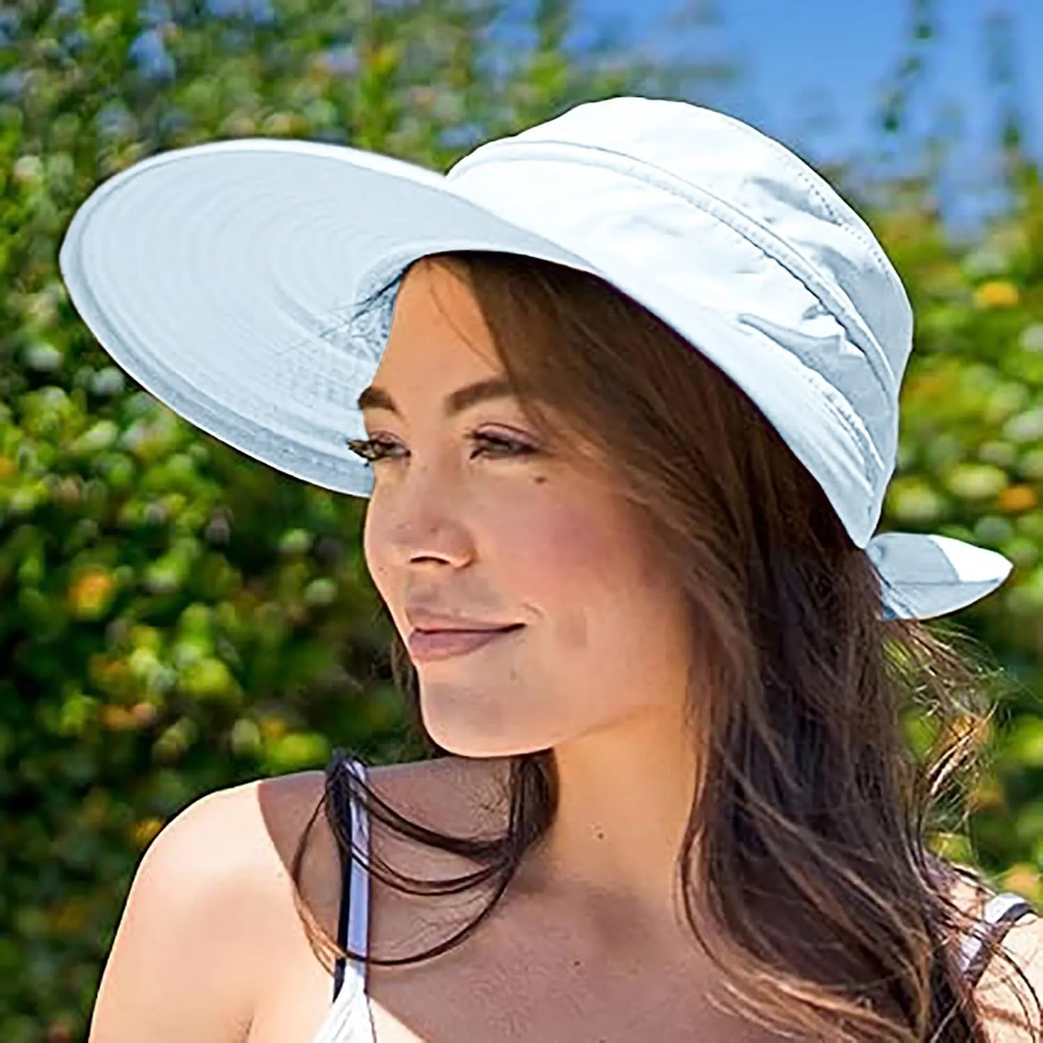 Sun Hats for Women with UV Protection Wide Brim Ponytail Visor Cap Summer Beach Outdoor Foldable Hat for Travel