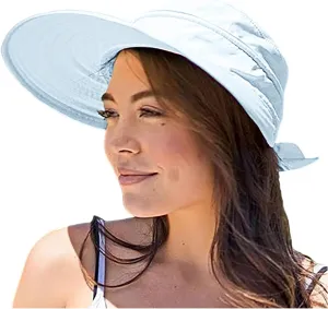 Sun Hats for Women with UV Protection Wide Brim Ponytail Visor Cap Summer Beach Outdoor Foldable Hat for Travel
