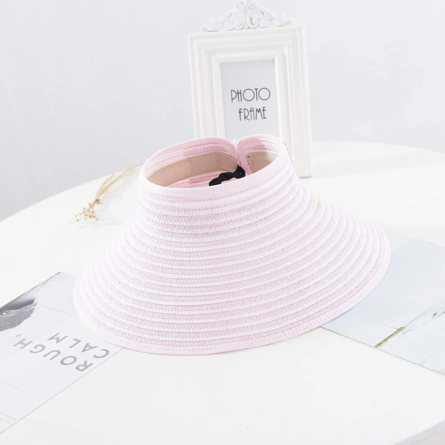 Sun Visor Hats for Women Adjustable Wide Brim Straw Beach Hat Summer Casual Vacation Foldable Floppy Ponytail Hats