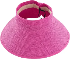 Sun Visor Hats for Women Adjustable Wide Brim Straw Beach Hat Summer Casual Vacation Foldable Floppy Ponytail Hats