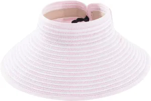 Sun Visor Hats for Women Adjustable Wide Brim Straw Beach Hat Summer Casual Vacation Foldable Floppy Ponytail Hats