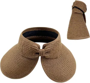 Sun Visor Hats for Women Adjustable Wide Brim Straw Beach Hat Summer Casual Vacation Foldable Floppy Ponytail Hats