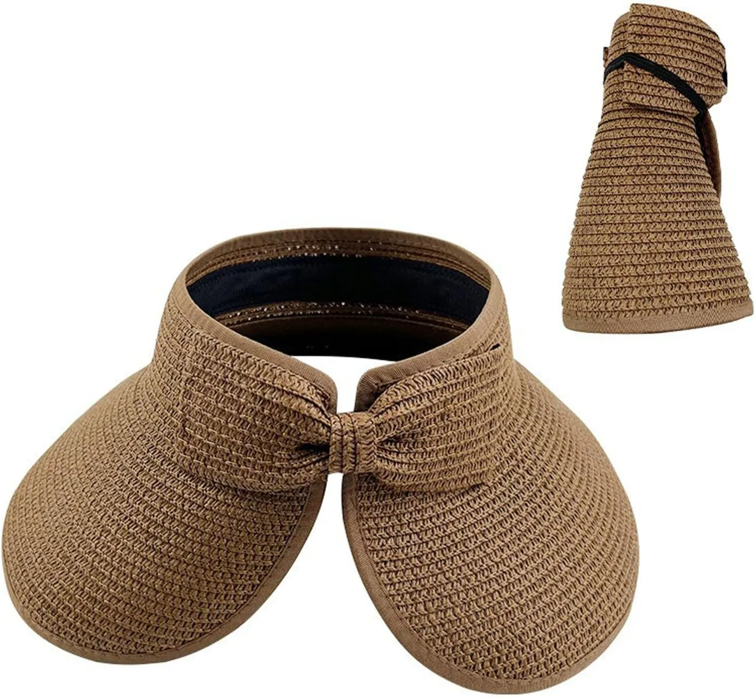 Sun Visor Hats for Women Adjustable Wide Brim Straw Beach Hat Summer Casual Vacation Foldable Floppy Ponytail Hats