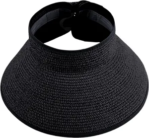 Sun Visor Hats for Women Adjustable Wide Brim Straw Beach Hat Summer Casual Vacation Foldable Floppy Ponytail Hats