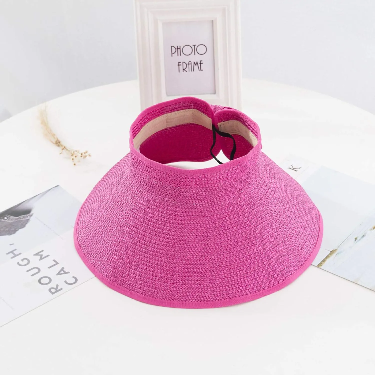 Sun Visor Hats for Women Adjustable Wide Brim Straw Beach Hat Summer Casual Vacation Foldable Floppy Ponytail Hats