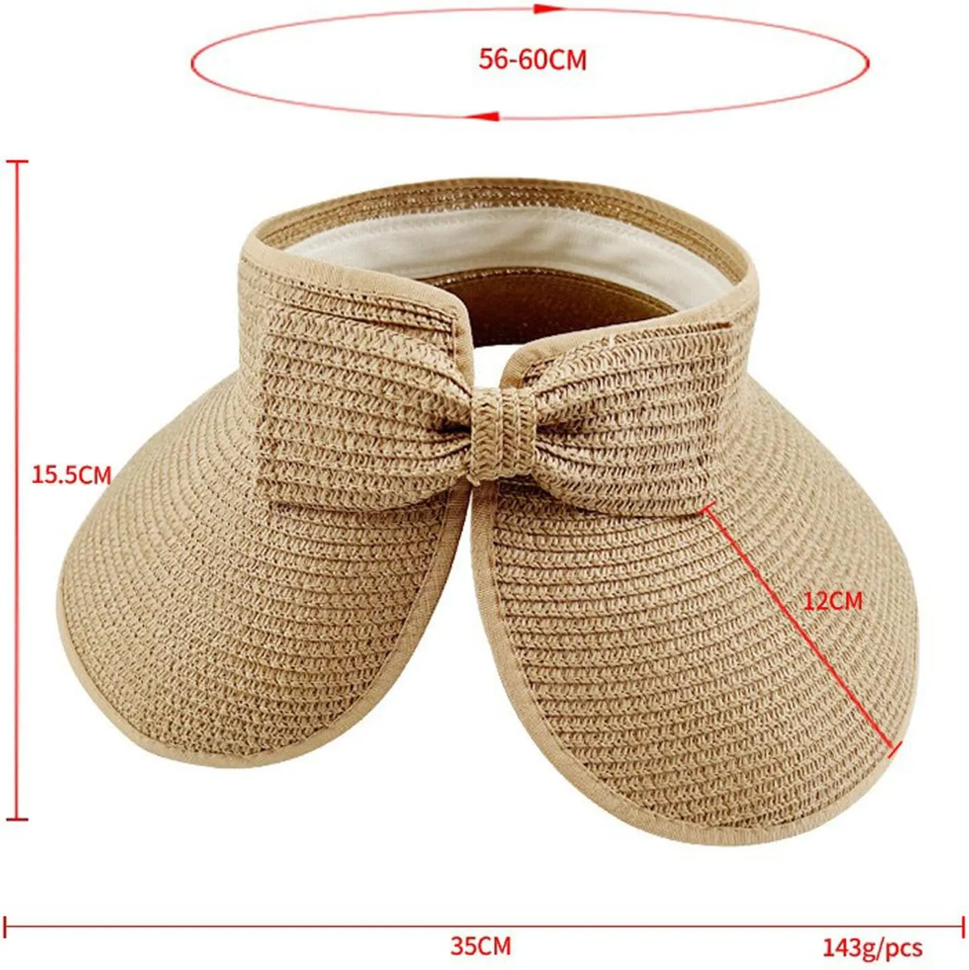 Sun Visor Hats for Women Adjustable Wide Brim Straw Beach Hat Summer Casual Vacation Foldable Floppy Ponytail Hats