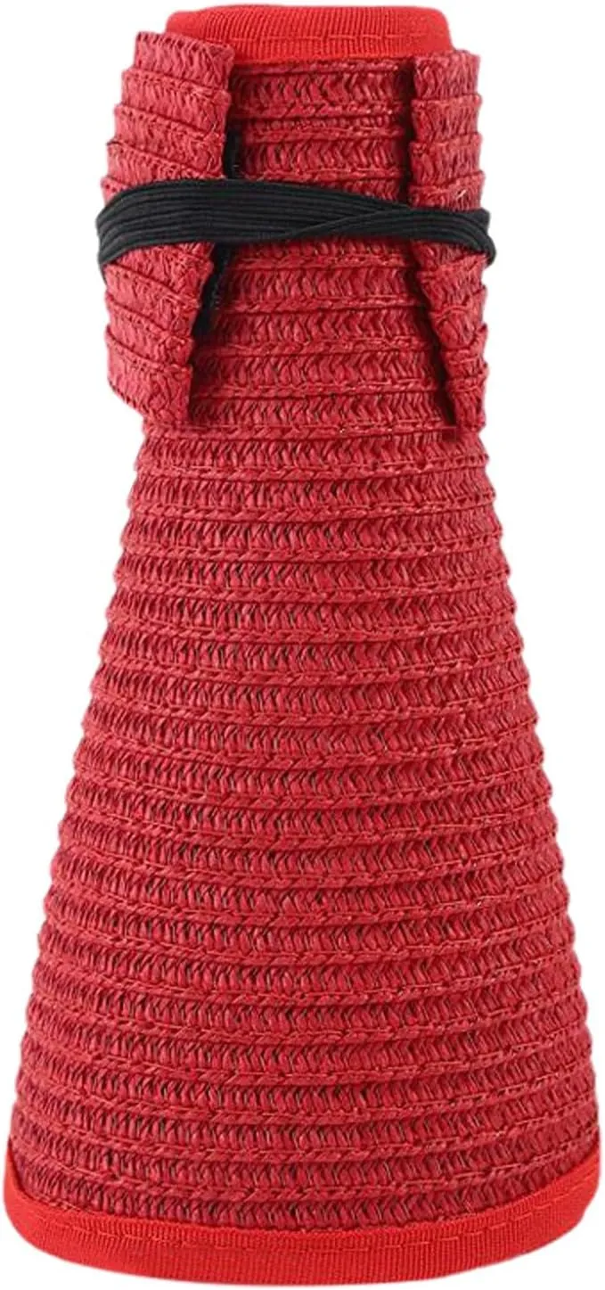 Sun Visor Hats for Women Wide Brim Straw Roll-Up Ponytail Summer Beach Hat UV UPF Packable Foldable Travel