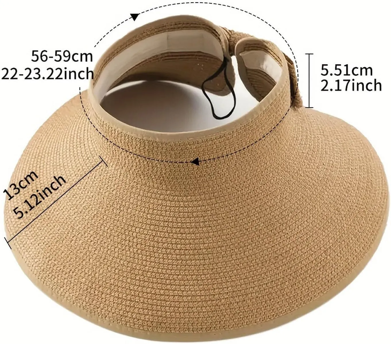 Sun Visor Hats for Women Wide Brim Straw Roll-Up Ponytail Summer Beach Hat UV UPF Packable Foldable Travel