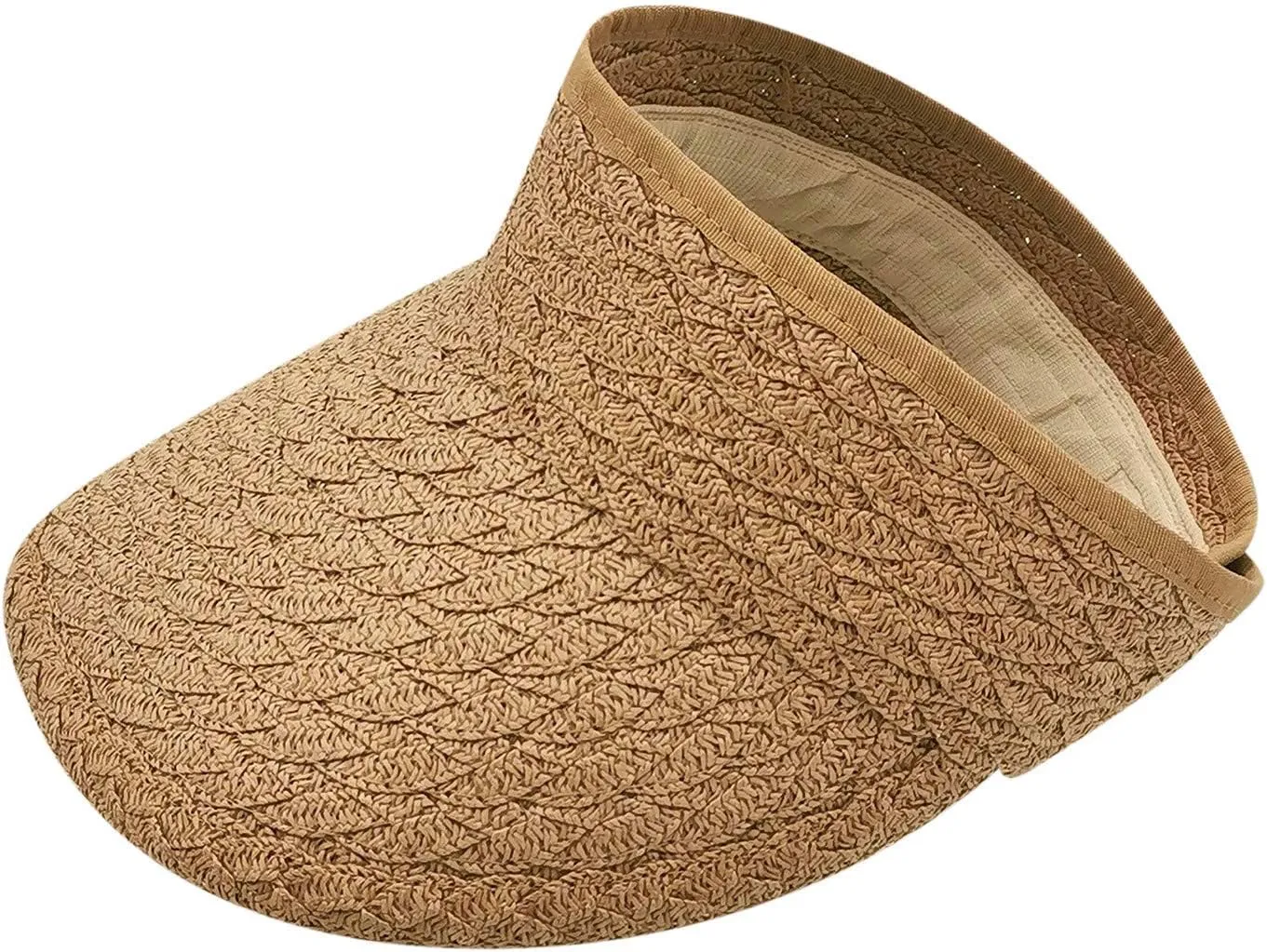 Sun Visor Hats for Women Wide Brim Straw Visors Womens Foldable Beach Visors Summer Roll Up Ponytail Beach Hat